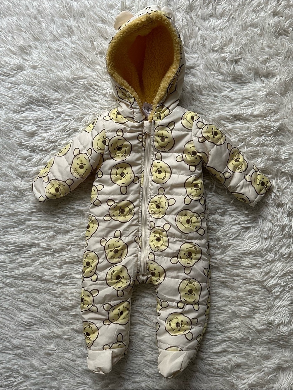 Disney Baby Winnie The Pooh Snowsuit 3-6 Months Sherpa Lined Hooded